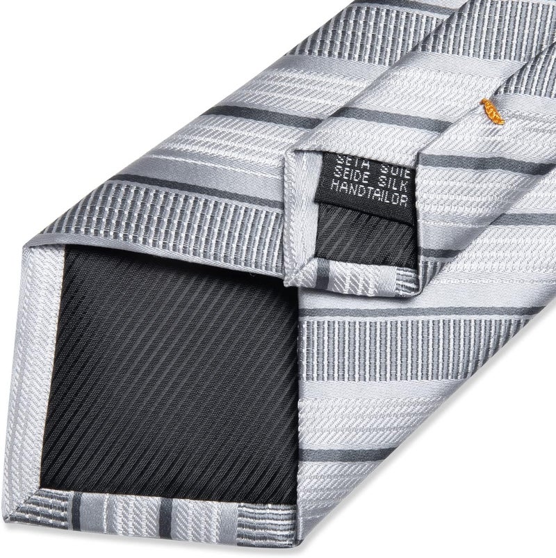 DiBanGu Mens Striped Tie Silk Woven Necktie and Pocket Square Cufflinks Tie Clip Set Wedding Business Formal Gift Tie for Men - Image 5